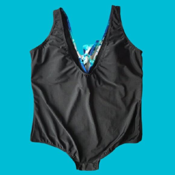 BLEU ICE Blue Black Tie Dye One Piece Swimsuit Plus Size 24 - Picture 2 of 4